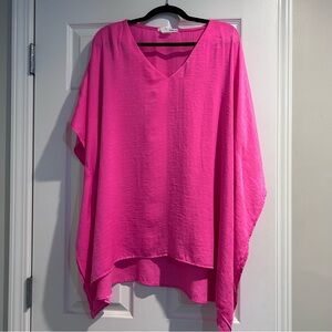 Caramela Hot Pink Poncho Blouse Lightweight V Neck Oversized Sz Medium